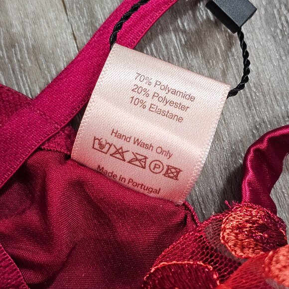 Muse by Coco de Mer Naomi Cherry Embroidered Underwired Plunge Bra, Size 30DD - Picture 6 of 7